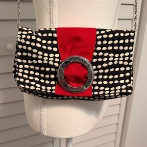 Black and Red Polka Dot Wristlet Clutch with Chain